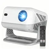 Mini Beamer Unterstützt 4K 1080P, Neuer Smart Beamer mit WiFi 6 Bluetooth, Mini Projector Automatische Trapezialkorrektur,Tragbarer Projektor Heimkino Outdoor für HDMI/Android/iOS/Laptop/USB, Weiß