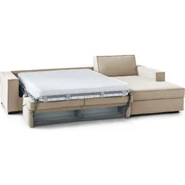 Talamo Italia Schlafsofa Adelia, Ecksofa, 100% Italy, Sofa mit Drehöffnung, Rechte Containerhalbinsel, mit schmalen Armlehnen, Cm 260x95h90, Beige - Eck-Schlafsofa Beatrice, Made in Drehbare Öffnung Matratze und Netz