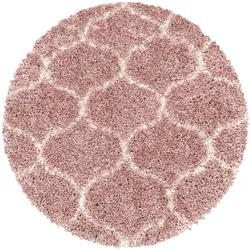 Teppich Hochflor Shaggy Skandi-Muster Polypropylen Wohnzimmer Rosa Rund 120x120 | Kadima Design