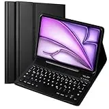 KTOITION Hülle mit Tastatur für iPad Air 13 Zoll M3/M2 (2025/2024), Dünn Standfuß Hart Rückenschale Smart Abdeckung mit Auto Wachen/Schlafen Hülle mit IPad Tastatur, Schwarz