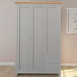 Drehtürenschrank in Grau und Eiche Optik Landhaus Design