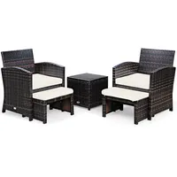 5Er Set Rattan Set Möbel Balkonset Gartenmöbel Sitzgruppe Braun + Weiß