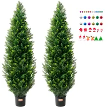 Vevor Künstlicher Formschnittbaum aus Zeder, 152,4 cm hoch (2 Stück), mit zusätzlichen Blättern und Topf, künstliche immergrüne Kiefern-Zypressenpflanze, UV-geschütztes künstliches Grünset