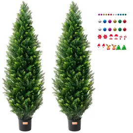 Vevor Künstlicher Formschnittbaum aus Zeder, 152,4 cm hoch (2 Stück), mit zusätzlichen Blättern und Topf, künstliche immergrüne Kiefern-Zypressenpflanze, UV-geschütztes künstliches Grünset