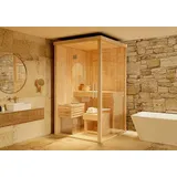 FinnTherm Sauna-Komplettset Mini-Innensauna Innensauna 1 Sitzbänke aus Holz, Saunakabine, Dampfsauna, Holzwand links