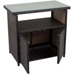 Sideboard m. Glasplatte Kommode Stehtisch Tisch Rattan-Optik Garten Regal