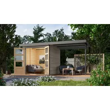 Karibu Jupiter D inkl. Anbaudach - 19 mm-213 x 217 cm- Holz-Ausführung: wassergrau - Blech-Ausführung: graualuminium