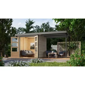 Karibu Jupiter D inkl. Anbaudach - 19 mm-213 x 217 cm- Holz-Ausführung: wassergrau - Blech-Ausführung: graualuminium