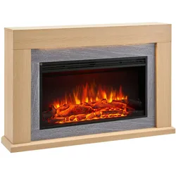 CrownFlame Elektrokamin Xerxes - Elektrischer Kamin Mit Heizung, LED-Beleuchtung, 3D-Flammeneffekt & Fernbedienung - Standkamin - Hellbraun