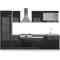 Vicco R-Line Küche Schwarz Hochglanz 300 cm AP Marmor