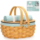 TECANA Picknickkorb für 2 - Großer Picknickkorb mit Deckel, Griff und herausnehmbarem Einsatz, Raufaser Picknickkörbe für Paare, Strand