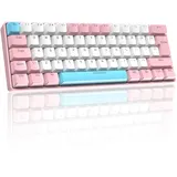 LexonElec T60 UK Layout 60% Mechanische Gaming-Tastatur, Kabelgebunden, Anti-Ghosting, 62 Tasten, Blaue Mechanische Schalter mit ABS-Tastenkappen für Computer/Laptop-Rosa Weiß