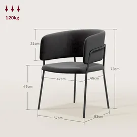 Homcom Esszimmerstühle 2er Set Küchenstuhl mit Rückenlehne, Stahlbeine, Polsterstuhl mit Samtoptik für Wohnzimmer, Küche, Grau 57 x 53 x 73 cm