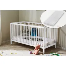 Kids Collective Babybett Kinderbett Gitterbett 60x120 und 70x140 cm mit Matratze höhenverstellbarer Lattenrost & herausnehmbare Sprossen stabiles ... | weiß