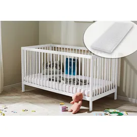Kids Collective Babybett Kinderbett Gitterbett 60x120 und 70x140 cm mit Matratze höhenverstellbarer Lattenrost & herausnehmbare Sprossen stabiles ... | weiß