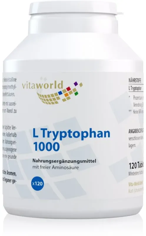 Vita World L-tryptophan 1000 mg Tabletten zur Förderung des physischen und psychischen Gleichgewichts 120 TABL