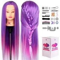 AIMEI 26 Zoll Übungskopf Frisierkopf Friseur 100% Synthetisches Haar Perückenkopf Puppenkopf Trainingsköpfe Friseurkopf Schaufensterpuppe Mannequin Kopf mit Halter + DIY Zopf Set