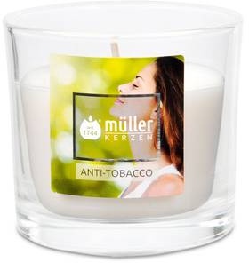 Müller Duftkerze im Glas - Anti Tabak - Abmessung: 65/70 mm - Brenndauer ca. 16 Stunden (1 Stück)