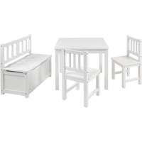 BOMI Kindersitzgruppe Holzsitzgruppe Anna, (4-tlg), Kindertischgruppe aus Holz (4tlg. Tisch, Kinderbank, 2 x Stühle) weiß