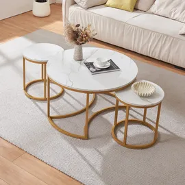 [en.casa] Couchtisch Christchurch 3er Set Marmoroptik, Weiß/Gold