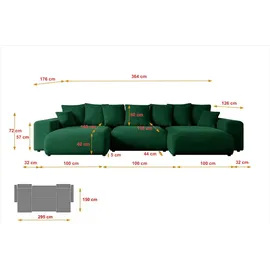 altdecor Ecksofa U-Form mit Schlaffunktion 3-Sitzer Grün