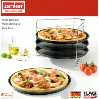 Zenker Pizza Backset 4 Pizzen Pizzablech zusammenklappbar Ø 29 cm, 5-teilig Pizzableche, 29cm