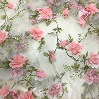 3D Rose Floral Stickerei Spitzenstoff Organza Rosa Chiffon 55" Breite, Verkauft per Meter
