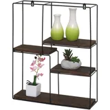 Mendler Wandregal HWC-K76, Hängeregal Schweberegal Regal, 4 Regalböden Metall Massiv-Holz Industrial 51x40x11cm ~ dunkelbraun