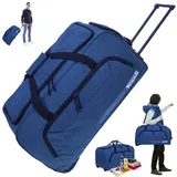 SPEAR Trolley Reisetasche groß XXL Koffer 85 Liter, 68 cm Tasche Schultergurt Reisegepäck Rolltasche Damen Herren Gepäck Reise Trolly 910 + Koffergurt (Dark Blue NEU (Dunkelblau Blau))