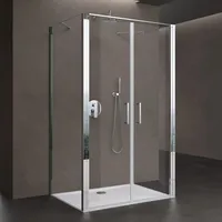 doporro Duschkabine U-Form 90x90x90cm Duschabtrennung in chrom zwei Drehtüren inkl. Duschtasse ESG-Sicherheitsglas Klarglas mit Nano-Beschichtung Ravenna66UK