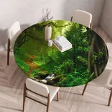FANSU Tischdecke Outdoor Wetterfest Rund mit Gummizug, Rund Tischdecke Waschbar und Abwischbar für Esstisch, Couchtisch, Gartentisch Geeignet 3D Muster (Moosbach,110cm)