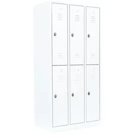 Lüllmann Spind 520237, weiß, 3 Abteile, 6 Fächer: mit Drehriegelschloss, 89 x 180 cm,