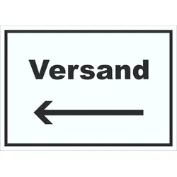 Versand Schild mit Text und Richtungspfeil links Lieferung shipping waagerecht A4 (210x297mm)