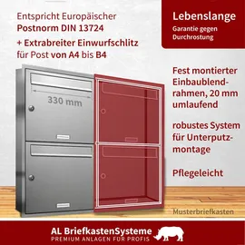 AL Briefkastensysteme 4er Unterputz Edelstahl Briefkastenanlage Silber