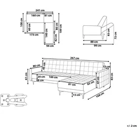 Beliani Modul Eckschlafsofa 4-Sitzer ABERDEEN Samtstoff Blau linksseitig