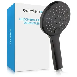 Bächlein Duschbrause - Brausekopf mit 3 Strahlarten, einfach wechselbar durch Drucktaste - Runder Duschkopf Matt Schwarz - Handbrause mit Standard G 1/2” Anschlussmaß