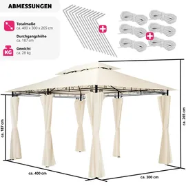 Tectake Luxus Gartenpavillon 4 x 3 m inkl. 6 Seitenteile creme