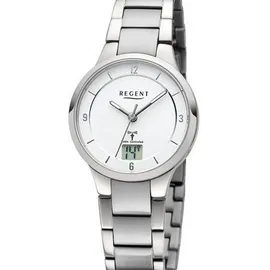 REGENT Damen Funkuhr Analog-Digital Metallarmband Silber