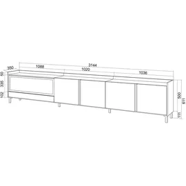 SKRAUT HOME Lowboard 315x61 cm Beige Holzwerkstoff