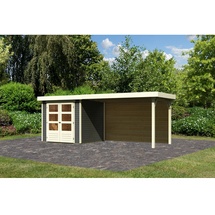 Karibu Gartenhaus Askola 2 mit 280 cm Schleppdach und Rückwand – 19 mm-213 x 217 cm-terragrau