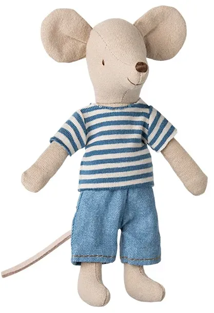 Maileg Maus Großer Bruder Stofftier - Beige, gestreifte Kleidung, 13 cm - Liebevoll handgefertigt, detailreich