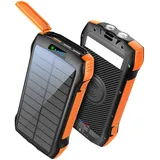 Power Bank Fast Charging 33500 mAh Solar Phone Charger, Tragbares Ladegerät Wireless QC3.0 18 W PD 20 W mit 5 Outputs, externer Akku IP67 wasserdicht 6 W Bright LED Flashlight für iPhone Android