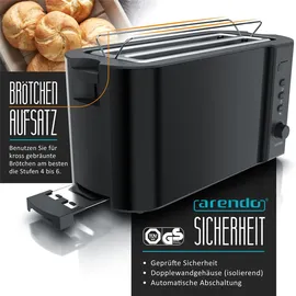 Arendo Toaster Edelstahl, mit Brötchenaufsatz, Display - Touch, wärmeisoliert, verschiedene Schlitze