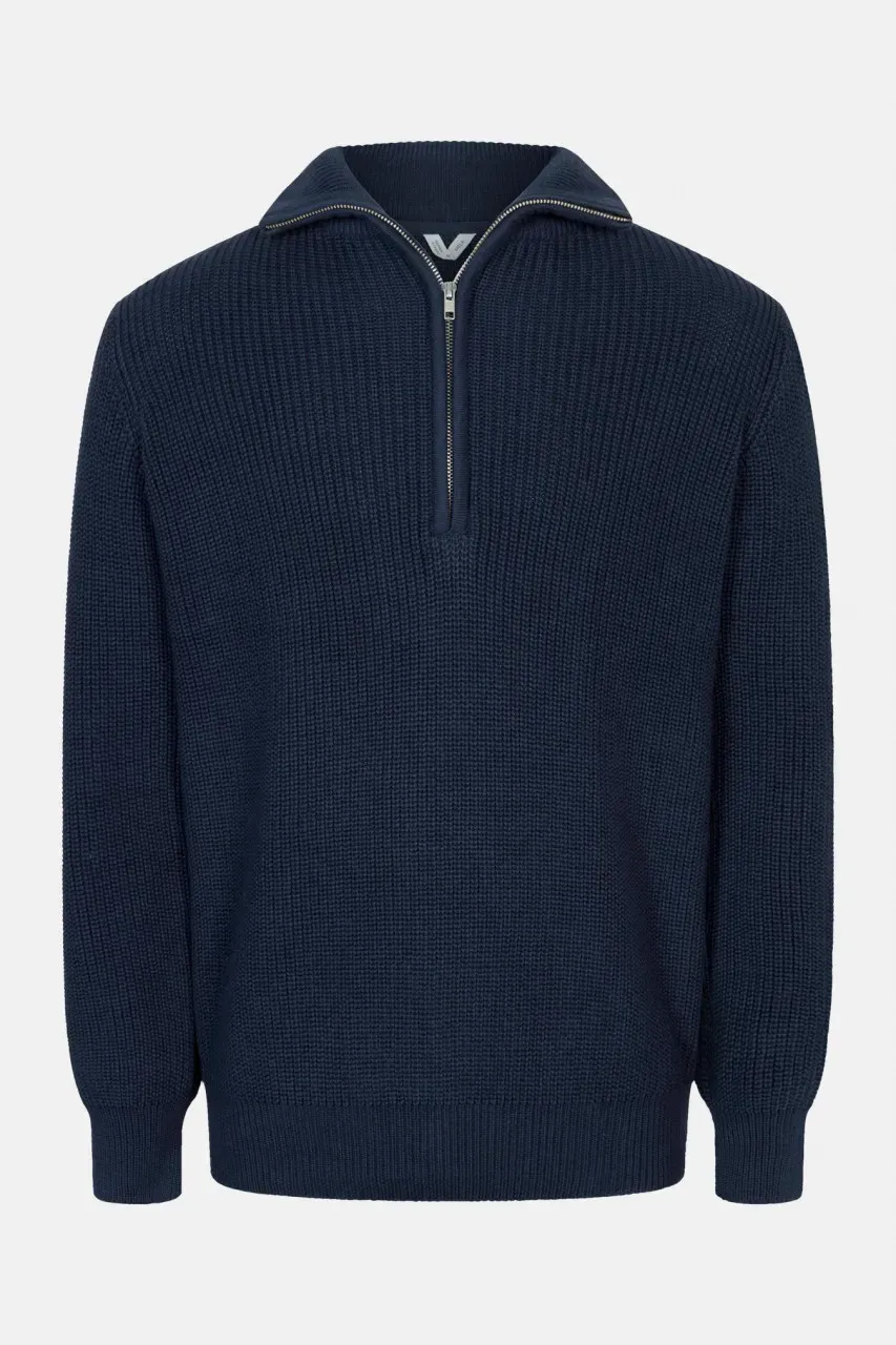 MELA Rippstrick Troyer UDAI Pullover Navy Dunkelblau Baumwolle Nachhaltig