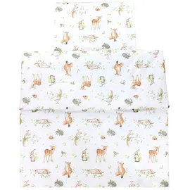 TupTam Kinder Gemusterte Bettdecken Set Ganzjahresdecke Bettdecke Kopfkissen Flachkissen 2tlg., Farbe: Wald Tiere Braun Beige Fuchs Reh Igel Eichh... - Braun/Beige