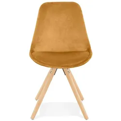 Kadima Design Esstuhl Vintage, Küchenstuhl Retro  Buchenholz & Samt  Senfgelb, helle Beine  Contract-geeignet  Velanox Kollektion