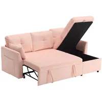 SeedWave Schlafsofa Samt Schlafsofa für 3 Personen, Sofa und Bett in Einem, Umsetzbarer Chaise Longue mit Stauraum, Kissen, Seitentasche rosa