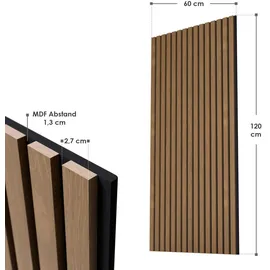 Juskys Wandpaneele Akustik Eiche Natur Dunkel 4 St. 120 x 60 cm