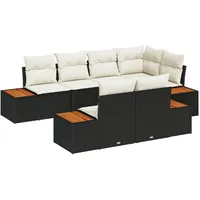 VidaXL 7-teiliges Garten Sofa Set mit Kissen Schwarz Poly