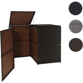 Mendler 2er-Mülltonnenverkleidung HWC-E25, Mülltonnenbox Mülltonnenabdeckung, Poly-Rattan 2x120l ~ braun